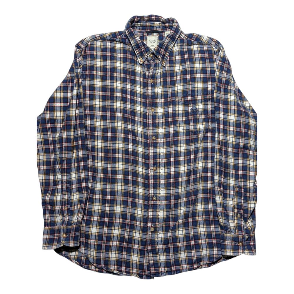 Chaps Ralph Lauren‎ 100% Cotton Flannel Shirt XL | Blue Yellow Plaid Button Down